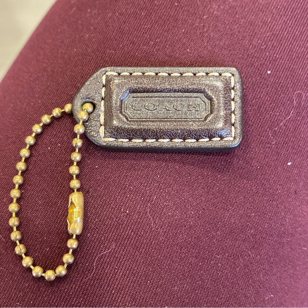 Coach Brown Leather Bag Charm with Brass Ball Chain